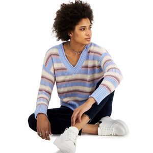 Hippie Rose Juniors Striped V-Neck Sweater L